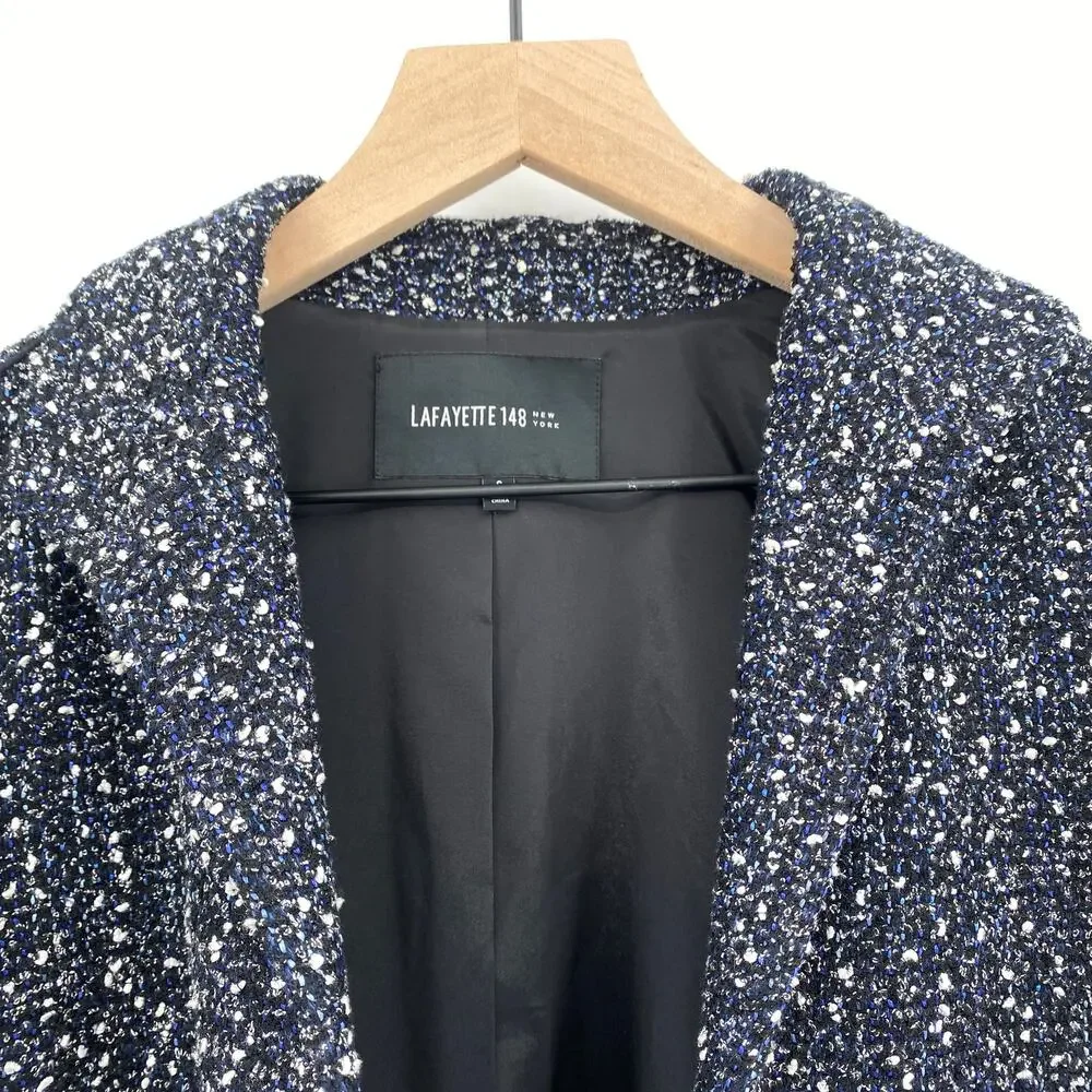 Lafayette 148 Tweed Boucle‎ Wool Blend Blazer Jacket Black Blue White Size 6
